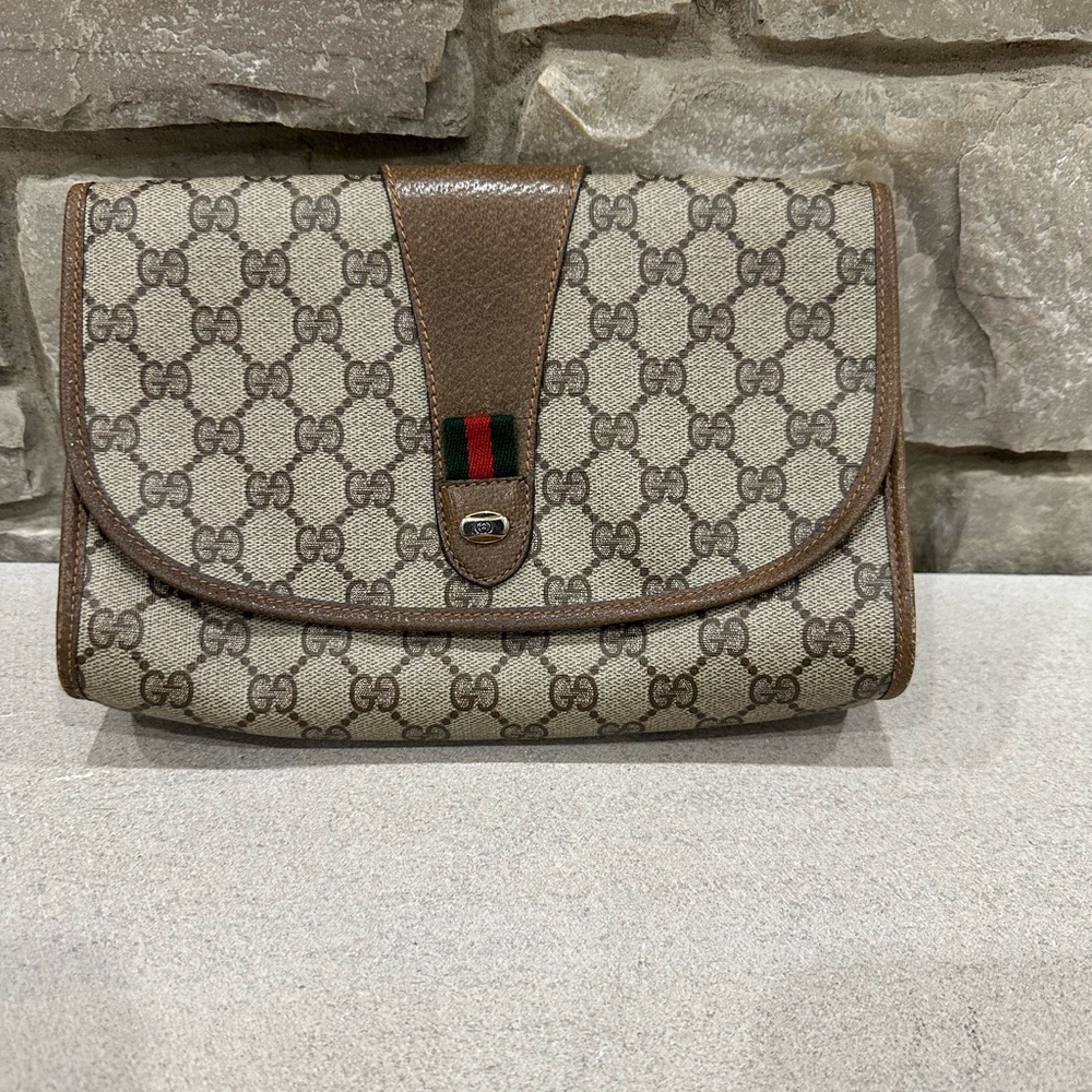 Gucci Beige and Brown Monogram Clutch